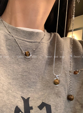 美拉德复古天然虎眼石项链