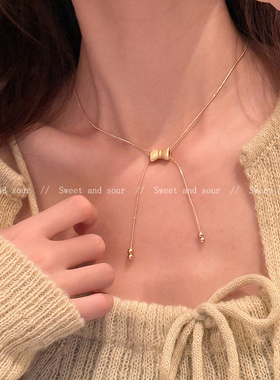 甜酷可爱蝴蝶结抽拉可调节项链设计感小众颈链choker秋冬锁骨链潮