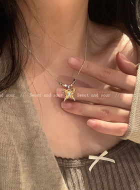 甜酷锆石小蝴蝶项链女小众设计感高级轻奢简约锁骨链秋冬毛衣链潮