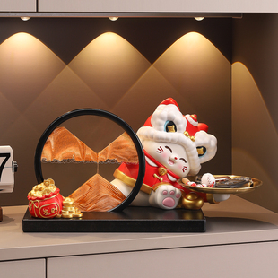 招财猫流沙画摆件入户放钥匙收纳玄关鞋柜装饰品乔迁之喜新居礼物