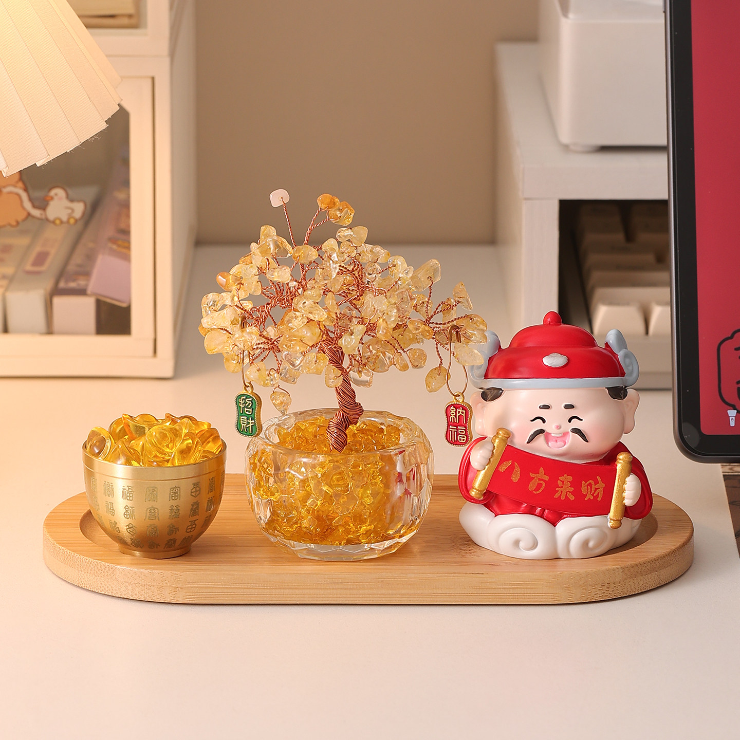 财神爷摆件黄水晶发财树办公室桌面摆件装饰工位招财乔迁生日礼物,家居饰品,桌面摆件,淘宝优惠券,粉丝福利购,淘宝优惠卷