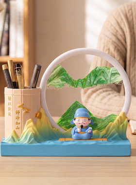 师泽如山李白流沙画笔筒送老师
