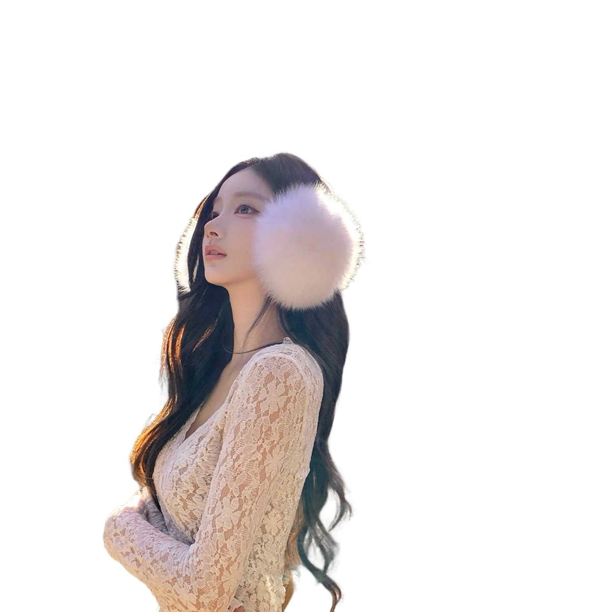 Y.JIA 伊嘉-纯欲辣妹设计感修身昱瘦短款V领长䄂加绒蕾丝衫8510-5