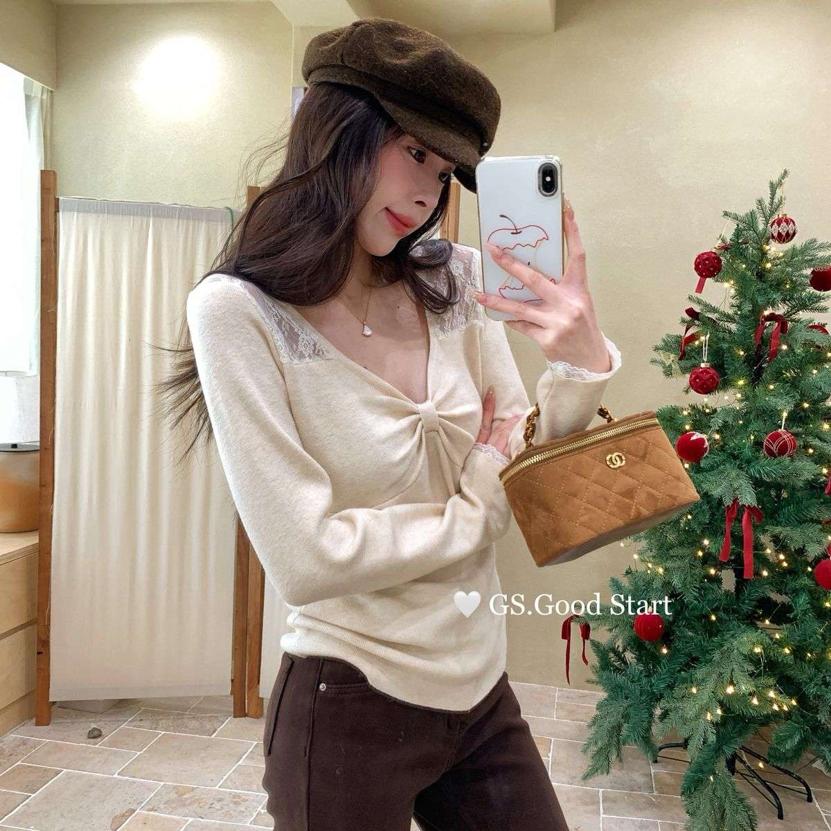 S.GOOD START-内搭～闭眼入秋冬纯欲蕾丝蝴蝶结针织打底小衫G7770