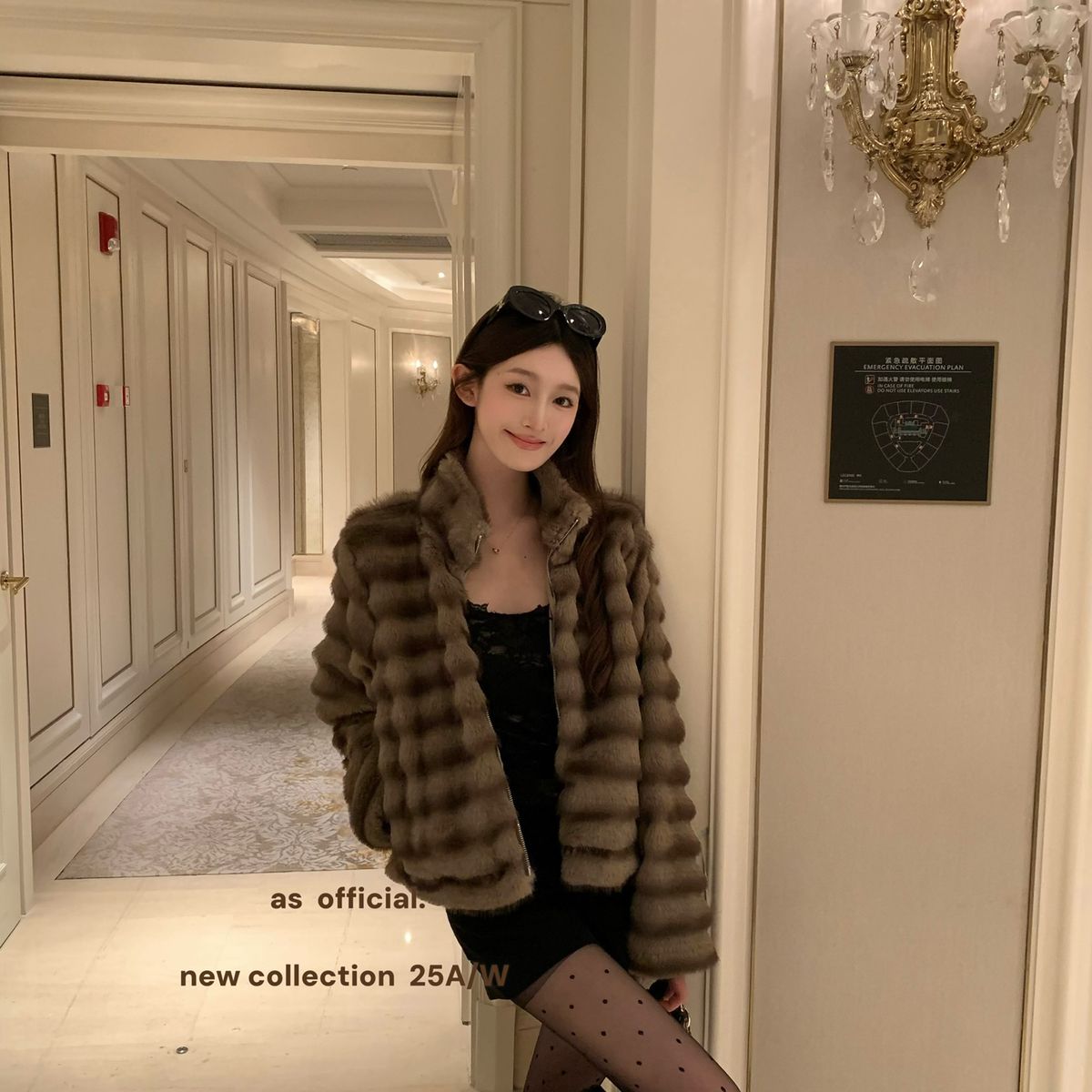 AS OFFICIAL-双色订染条纹环保皮草短外套(好辣好野好喜欢)25918