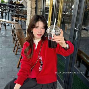 SUSAN 保暖毛衣2321s 卡通米奇刺绣百搭开衫