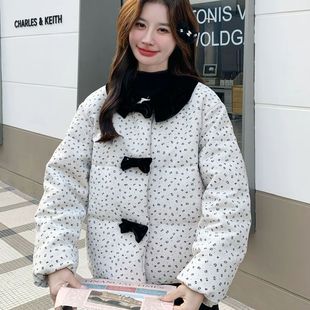 气KK2519 甜美少女感撞色蝴蝶结碎花羽绒服2025冬新款 MISS KOREA