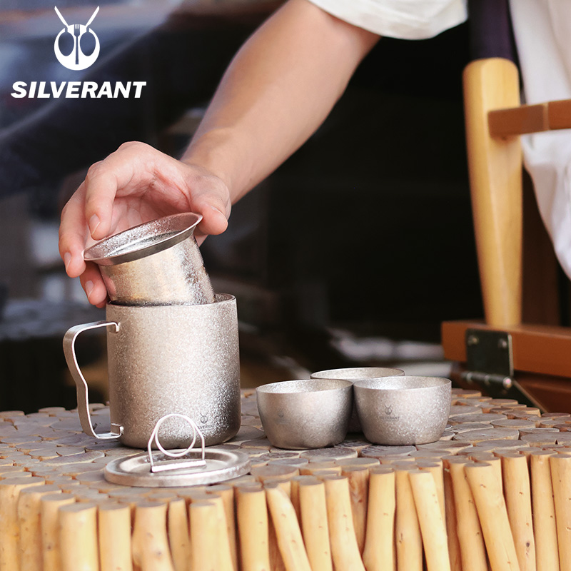 银蚁户外纯钛双层杯带过滤网