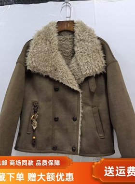 F25D-D1330新款休闲加厚双排扣麂皮翻领皮毛一体冬装2025女短外套