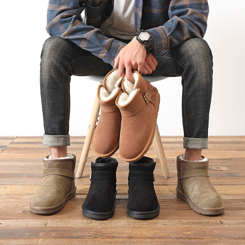 SNOW BOOTS MENS WINTER 2024 NEW WATERPROOF AND NON-SLIP BOOTS BUCKLE SNOW COTTON SHOES THICKENED VELVET BREAD SHOES