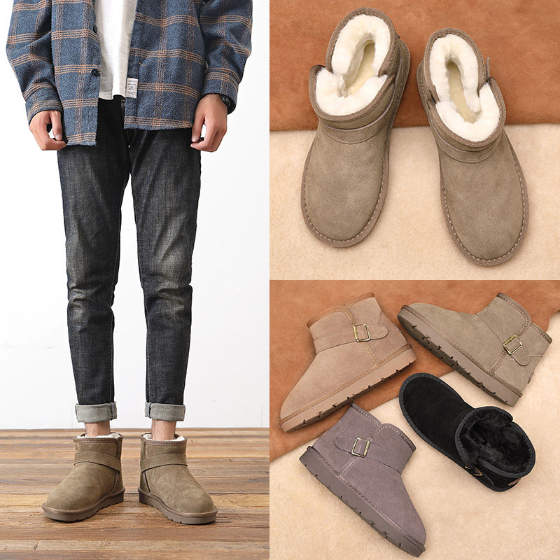 SNOW BOOTS MENS WINTER 2024 NEW WATERPROOF AND NON-SLIP BOOTS BUCKLE SNOW COTTON SHOES THICKENED VELVET BREAD SHOES
