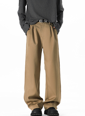 2025春高级感休闲西裤男拼接大码阔腿直筒裤