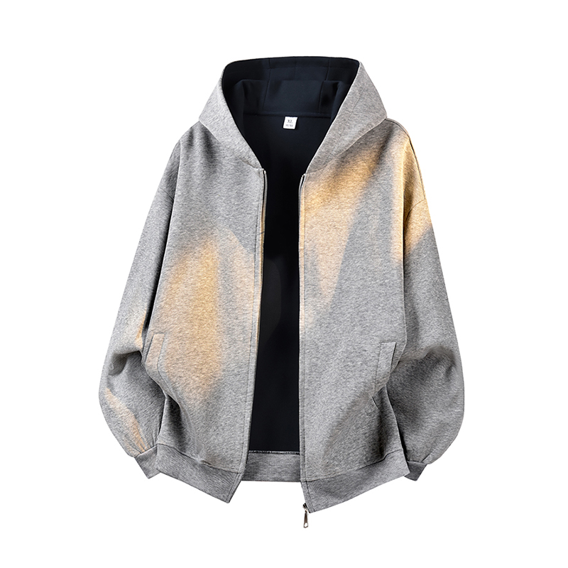 SMILE ISLAND 美式复古设计撞色拼接开衫连帽卫衣外套