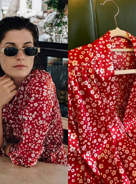 丹麦小众 goya～法式碎花慵懒显瘦收腰真丝衬衫 特价酬宾