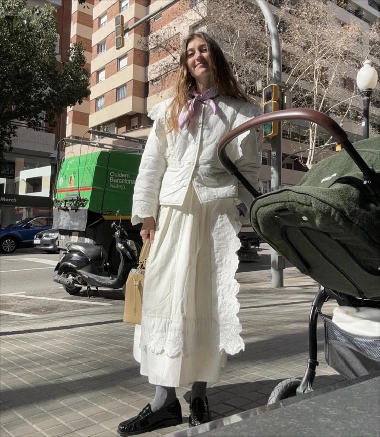 奶油泡芙白月光 北欧小众纯元nue notes刺绣绗棉松紧半裙