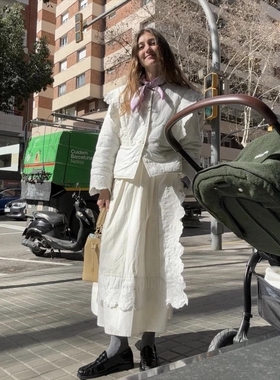 奶油泡芙白月光 北欧小众纯元nue notes刺绣绗棉松紧半裙