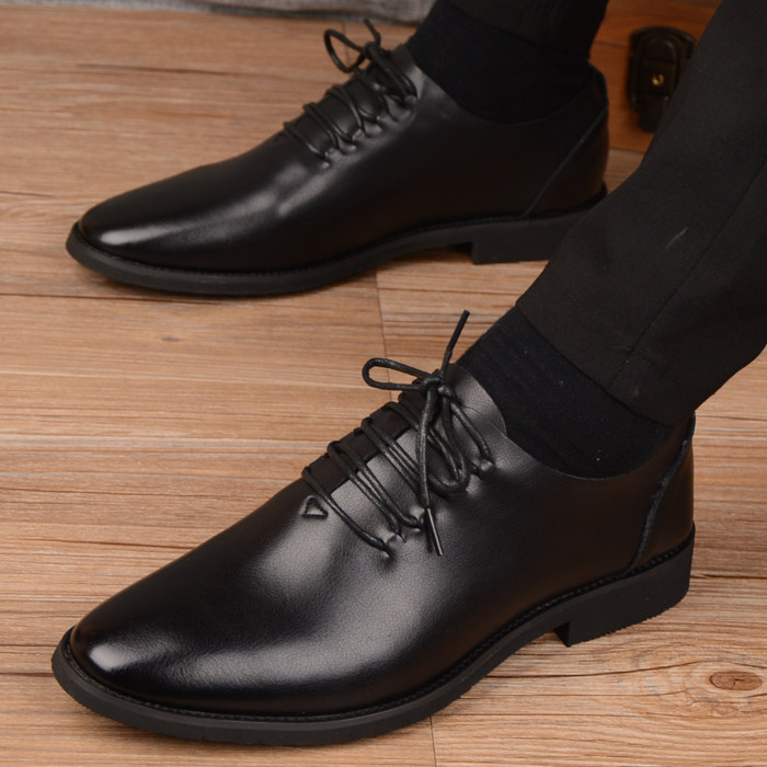 尖头皮鞋男士韩版英伦黑色小皮鞋青年商务休闲皮鞋潮流发型师男鞋