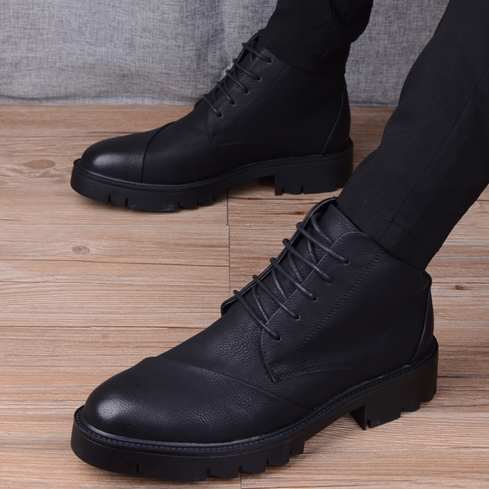 欧洲站韩版英伦尖头男靴高帮皮鞋