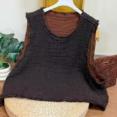 春秋新款 胸围130 休闲百搭双层编织汉麻圆领套头马甲长58