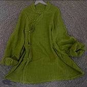 中式 干洗亚麻长袖 斜襟盘扣上衣 长75 春季 胸围140 中长款