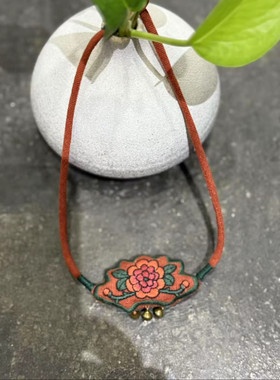 非金属布艺项链 手工制作荷包如意刺绣亚麻布艺女士颈链