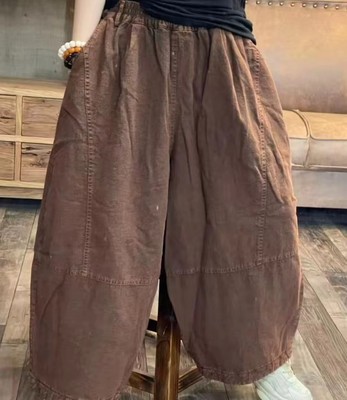 冬季新款纯亚麻砂洗炒色加棉八分靴裤长93 臀围144腰围60-116