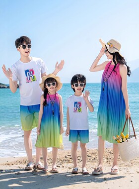 春夏三亚度假亲子装一家四口夏季母子母女洋气裙子新款 代发