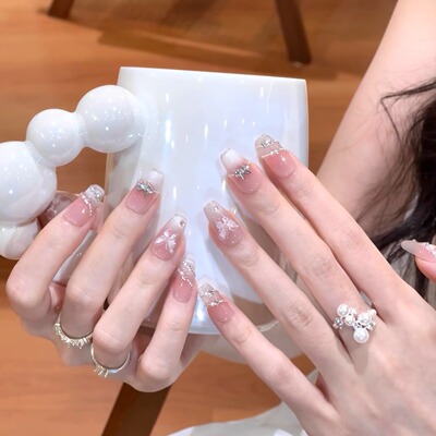 蝴蝶仙子穿戴甲新娘拍婚纱照婚礼短中长款纯手工猫眼法式美甲贴片