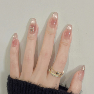 渐变玻璃珠穿戴甲高级雾面猫眼纯欲风美甲甲片中杏仁穿戴式假指甲