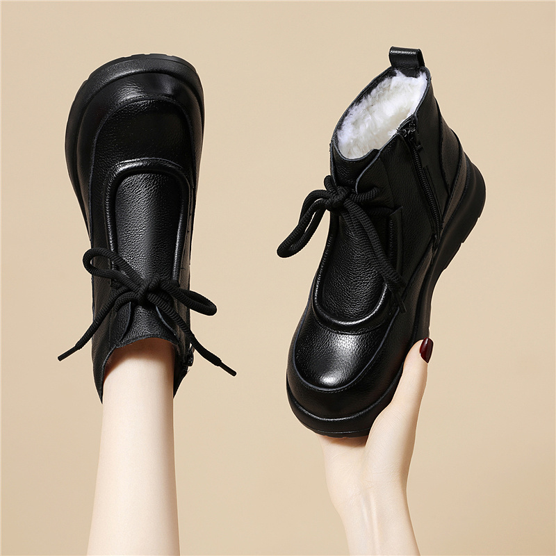 红蜻蜓马丁靴2025冬季皮鞋复古真皮休闲女鞋粗跟英伦加绒保暖短靴