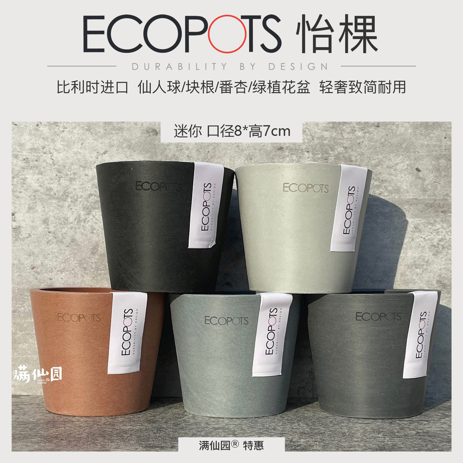 ECOPOTS怡棵比利时进口树脂花盆8CM生石花仙人球块根多肉北欧风-封面