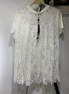 伊华欧秀短袖女秋蕾丝拼接减龄洋气设计感小众小个子T恤c 33