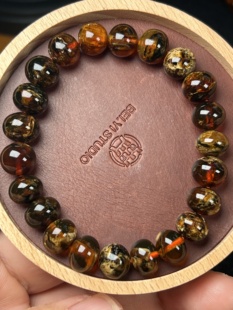 【特价】10mm+抚顺琥珀老珠高桩血底溶洞花蜡单圈11.90克25年老珠