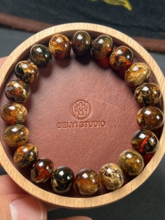 【国检产地证】12mm+抚顺琥珀血溶洞拉丝白花单圈18.08克25年老料