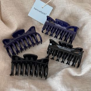 老友记瑞秋同款宝石蓝色双齿抓夹女气质后脑勺盘发中小号鲨鱼夹子