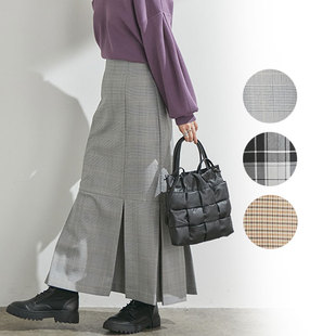 出口日本外贸女装春秋百搭弹力格子人鱼线显腿长高腰半身裙长裙