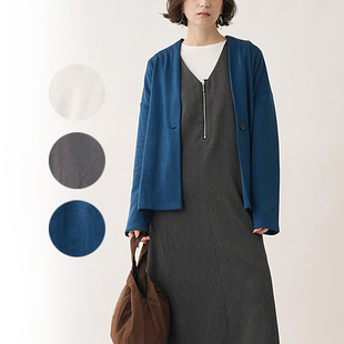 出口日本外贸秋冬女装柔软内里加绒单扣V领落肩长袖开衫外套罩衫