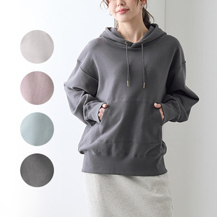 出口日本外贸春秋女纯棉柔软舒适亲肤简约纯色宽松微弹连帽衫卫衣