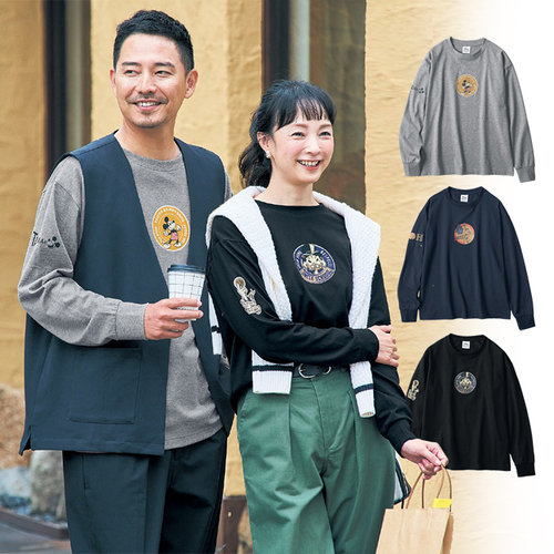出口日本男女纯棉迪斯尼长袖T恤
