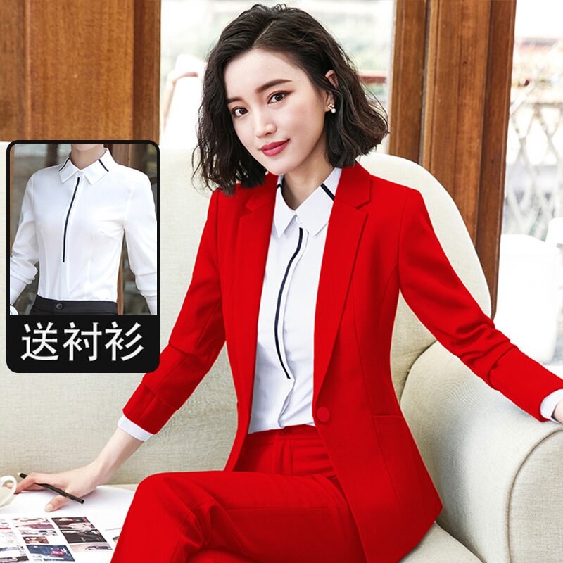 大红色西装套装女气质时尚年会主持人正装工作服职业装小西服外套
