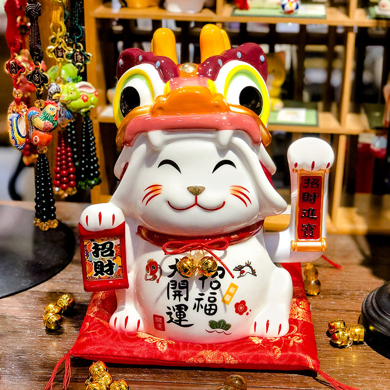 自动摇手大号招财猫前台开业陶瓷摆件发财猫家居客厅乔迁礼品礼物