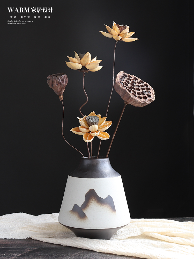 New Chinese dried flower bouquet decoration decoration Living room decoration Home vase flower arrangement Dining table entrance Zen lotus flower