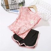 短裤 女童速干衣套装 短袖 薄款 两件套小女孩休闲瑜伽服 儿童夏季