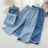 防蚊裤 小女孩休闲喇叭外穿长裤 夏季 天丝牛仔裤 子 新款 女童薄款