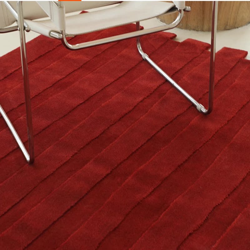 简约复古艺术立体红色地毯客厅茶几卧室床边异形手工腈纶定制满铺