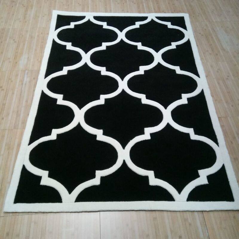 欧式美式黑白格子样板间地毯客厅茶几垫卧室床尾书房手工腈纶定制