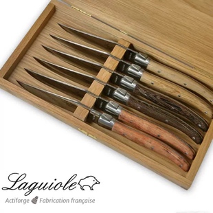 法国 Laguiole 拉吉奥乐 三种不同木材质地的牛排刀 6件套 木盒装
