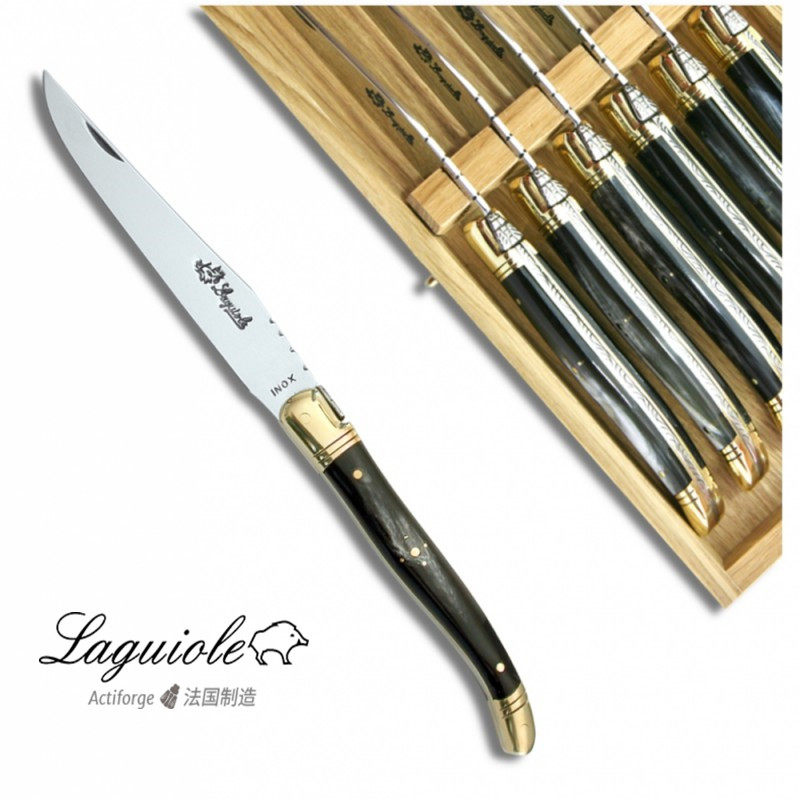 法国 laguiole 拉吉奥乐 不锈钢牛排刀餐刀  黑牛角或棕牛角刀柄