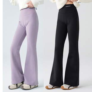 女童加绒喇叭裤子童装冬季新款儿童加厚鲨鱼裤中大童微喇打底裤