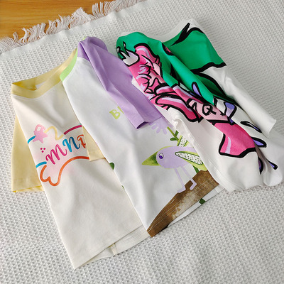 外贸纯原尾夏季女童卡通短袖T恤